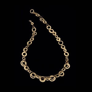 18k Solid Gold Necklace, Rich Different Sized 18k Solid Gold Hammered Hoops Necklace, Fine Jewelry, Handmade.