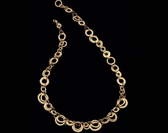 18k Solid Gold Necklace, Rich Different Sized 18k Solid Gold Hammered Hoops Necklace, Fine Jewelry, Handmade.