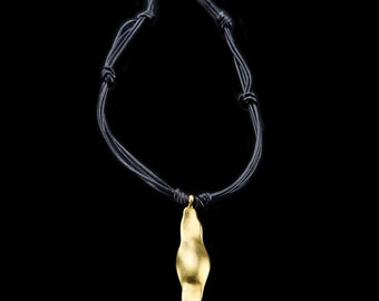 Natural Shaped 18k Solid Gold Pendent On Leather Lace, Unisex Jewelry, Handmade, Natural looking 18k Solid Gold pendent, Fine Jewelry.