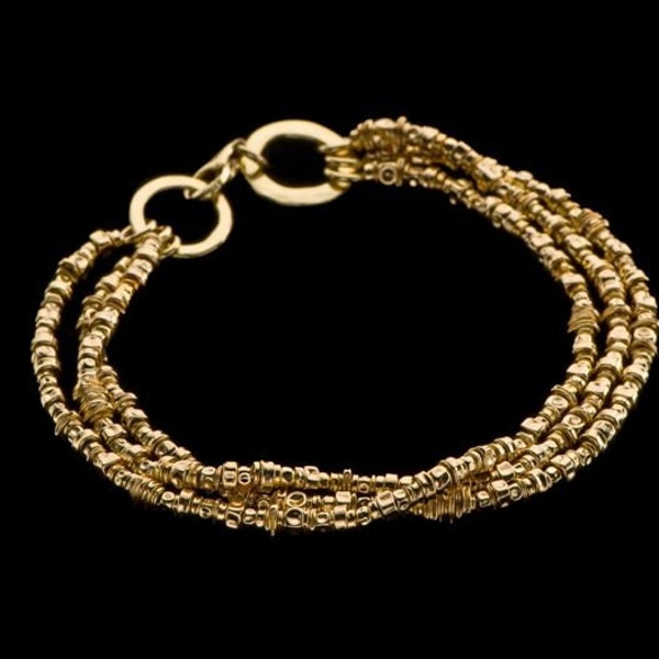 Rich Elegant 3 Row Bracelet made of 18k Solid Gold Handmade Beads, Fine Jewelry, Exclusive Design.