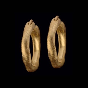 Natural Rough Looking 18k Solid Gold Click-in Hoop Earrings, Unisex 18k gold hoops. image 1