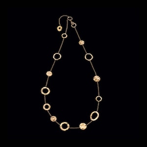 18k Solid Gold Hammered Coins & Hoops Necklace, Delicate Fine Jewelry, Handmade. image 1