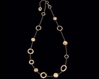 18k Solid Gold Hammered Coins & Hoops Necklace, Delicate Fine Jewelry, Handmade.