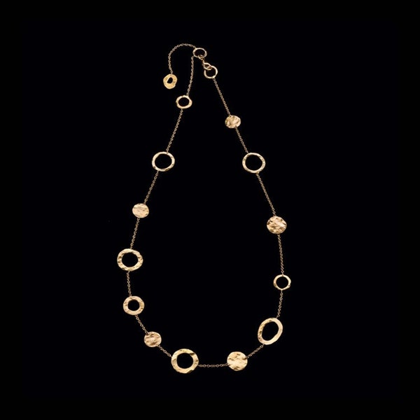18k Solid Gold Hammered Coins & Hoops Necklace, Delicate Fine Jewelry, Handmade.
