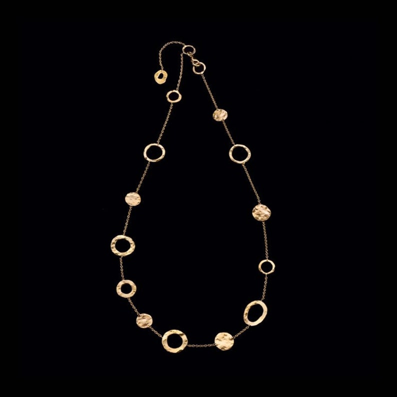 18k Solid Gold Hammered Coins & Hoops Necklace, Delicate Fine Jewelry, Handmade. image 1