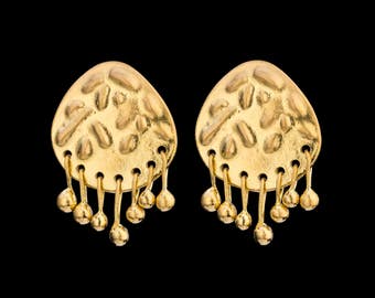 22k Solid Gold Vintage Style Earrings, Beautiful 22k Solid Gold Stud Earrings with mobile 22k Gold Drops, Fine Jewelry.