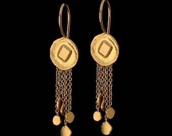 Delicato e fluente 22k Solid Gold Dangle Orecchini, gioielli pregiati