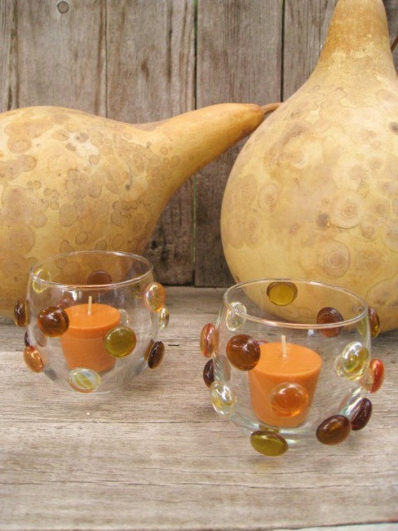 Items similar to Glass Votive Candle Holders, Autumn Votives, Round Votives, Fall Decor, Glass