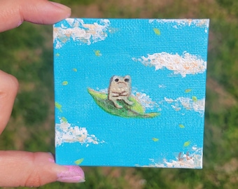 Forg on a leaf 3"x3" handmade acrylic canvas painting