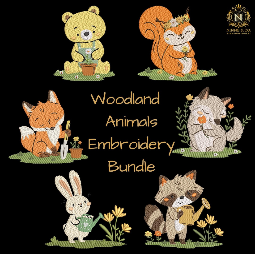 Woodland Animals Embroidery Bundle, Cute Forest Animal Embroidery ...