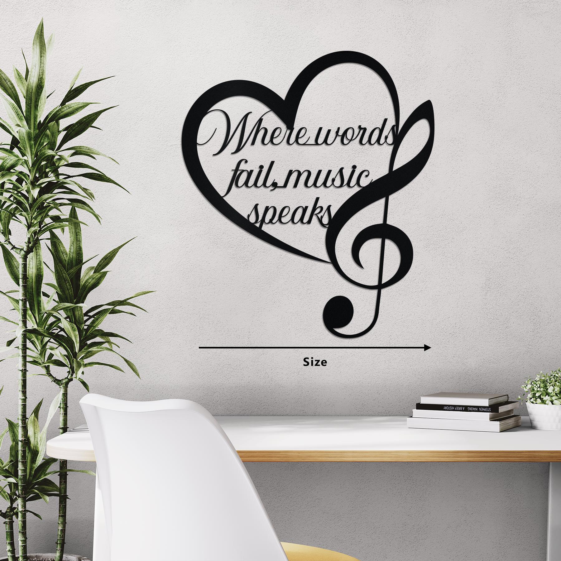 Where Words Fail Music Speaks Metal Wall Art, Heart Treble Clef