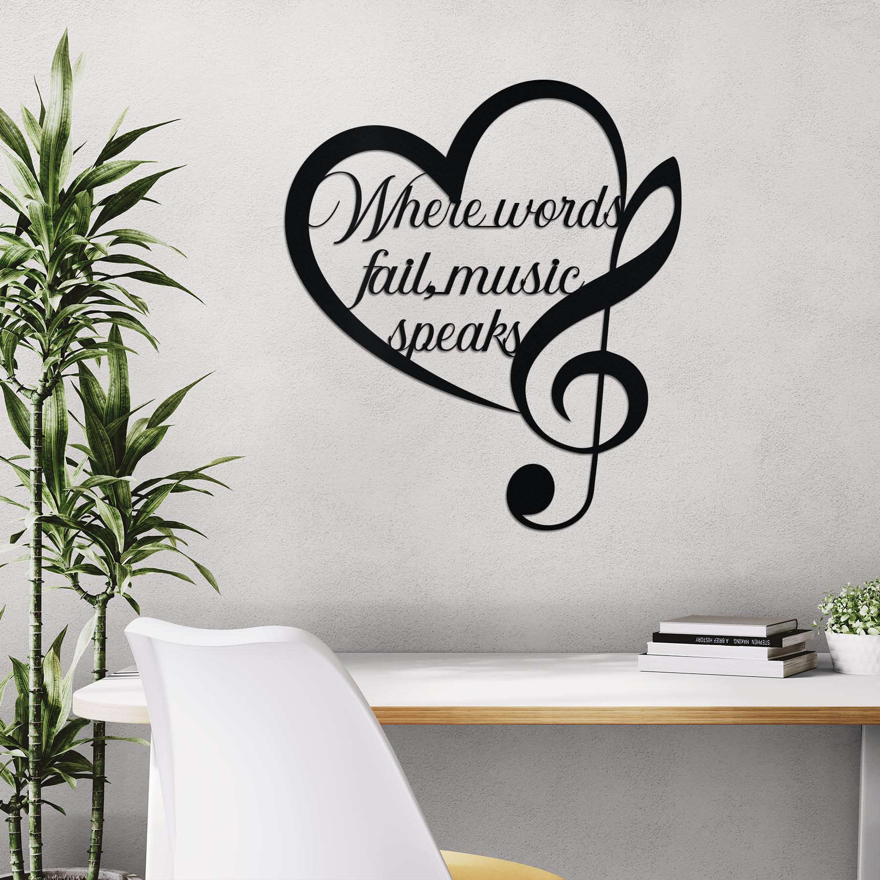 Where Words Fail Music Speaks Metal Wall Art, Heart Treble Clef