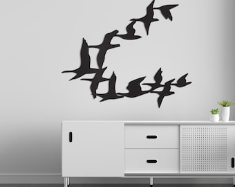 Decoración de pared metálica con gansos voladores, silueta moderna de fauna silvestre.
