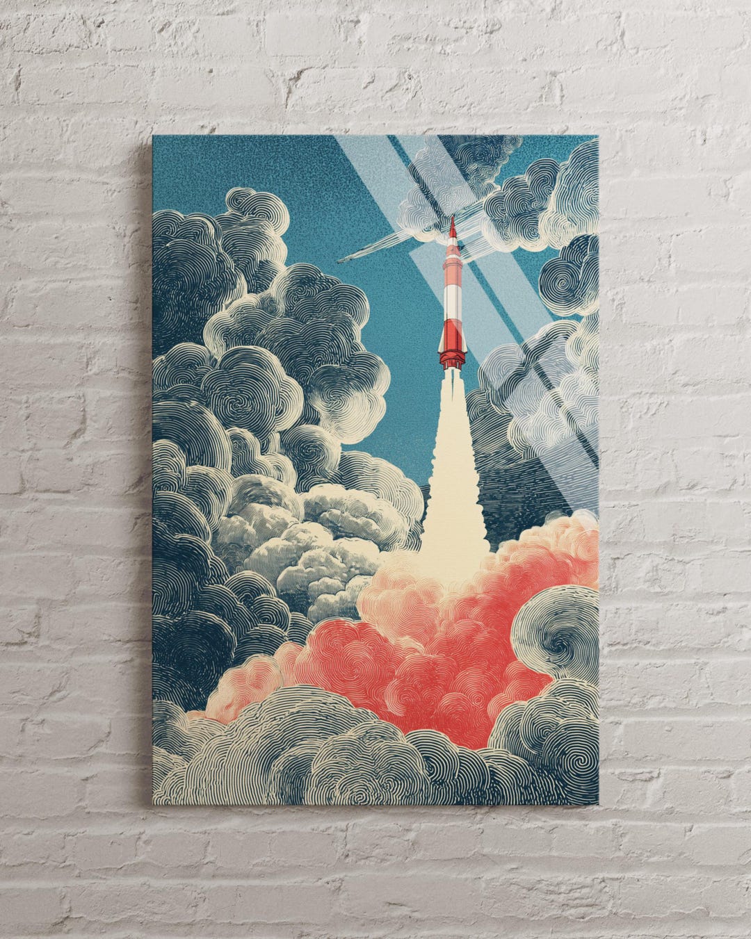 Vintage Rocket Launch Tempered Glass Wall Art - Retro Space Exploration ...