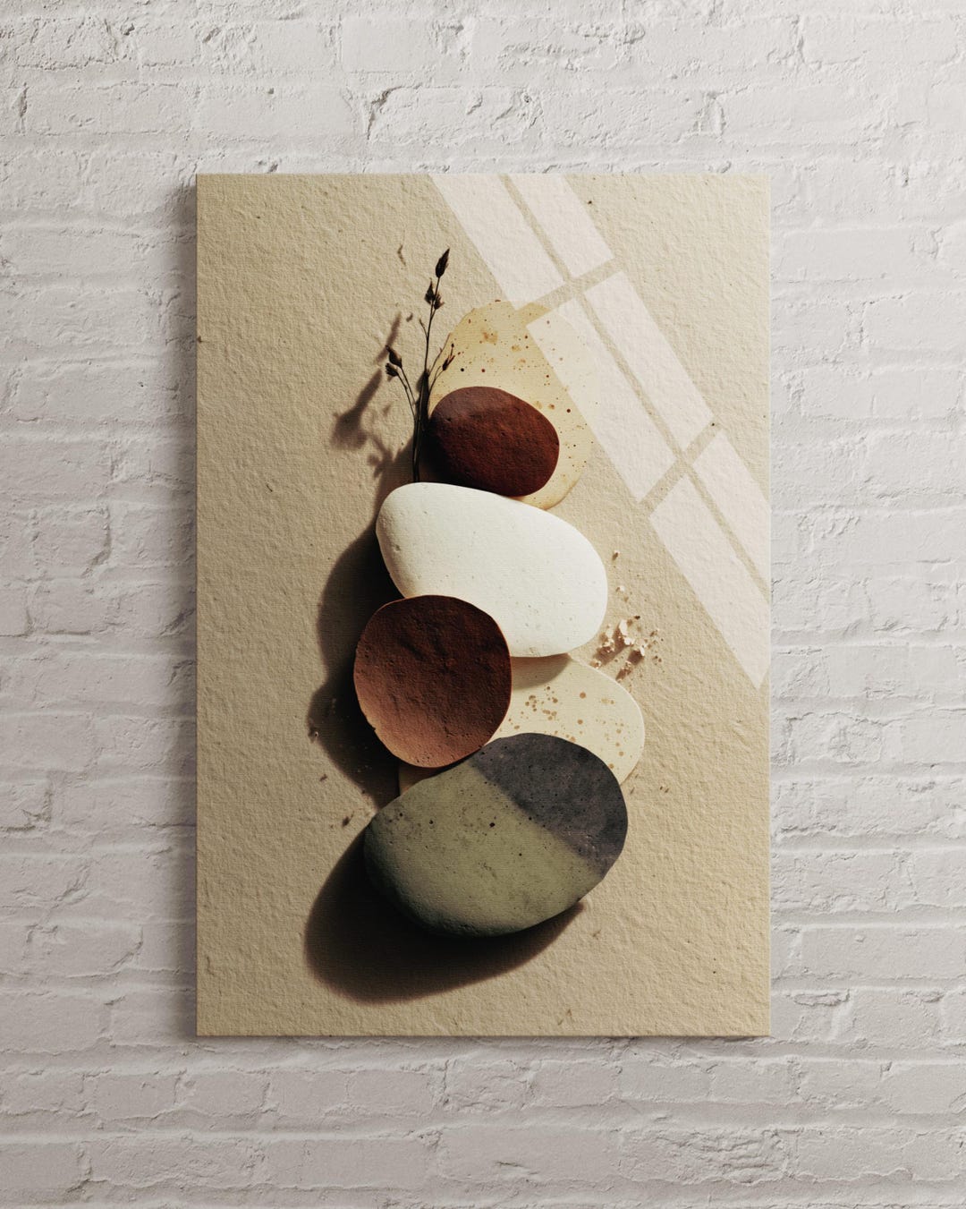 Abstract Zen Stone Tempered Glass Wall Arts, Minimalist Earthy Pebble ...