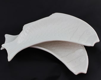 Ready to Ship - Set of Two (2) White Ceramic Fish Platters - Nove - Made in Italy