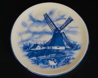 Delft vintage - Made in Holland - Céramique peinte à la main - Plaque miniature bleue et blanche