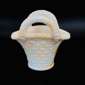 Vintage Akro Agate Orange and White Glass Basket - Slag Glass - Toothpick Holder / Bud Vase