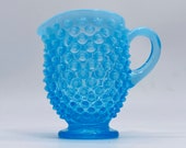Vintage Fenton Glass Company - 1940 s Hobnail - Blue OPALESCENT- Creamer - Small Pitcher