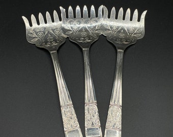 Vintage - SET OF 3 - Sheffield England - Silver Plated - Sardine / Asparagus Forks - English Traditional Victorian - Sheffield Silver Co