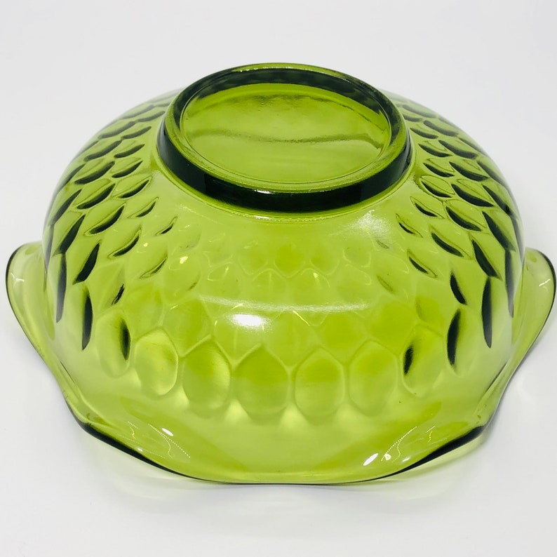 Vintage Mid Century Green Glass Bowl With Ruffled Edge Etsy