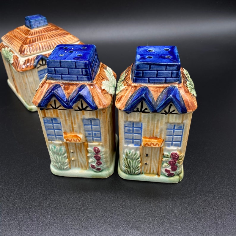 Vintage Ceramic Cottages Cruet Set Japanese Ceramic 3 Etsy