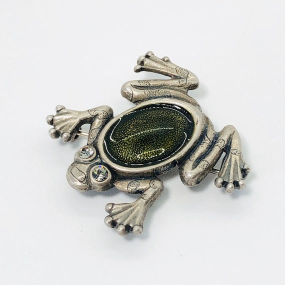 Silver 925 Jelly Belly Green Frog Pin / Brooch - image 2