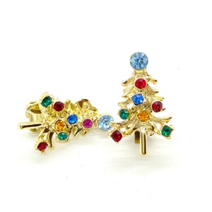 Vintage - Goud toon - Kerst Clip On Oorbellen - Kerstboom - Strass