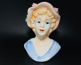 Vintage - Cerámica - Pintado a mano - Lady Head / Bust Planter