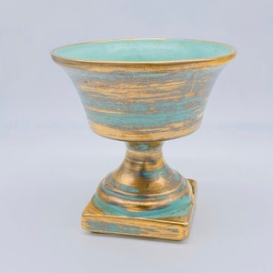 Vintage - Mid Century Modern STANGL Art Pottery Urn Planter - 22KT Gold and Turquoise - #3987