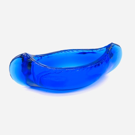Cobalt Blue Solid Glass Canoe Souvenir Piece Dish Vintage Glass Art