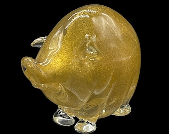 Vintage - SIGNED Seguso Vetri d' Arte - Murano Studio Art Glass - Figurine - Sculpture - Paperweight - Gold Flecks - Wild Pig - Rare