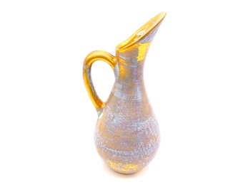 Vintage - Mid Century Modern STANGL Art Pottery Pitcher -  22KT Gold and Turquoise / Vase #4056