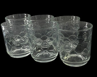 Vintage - Set of 6 - Libbey Bubbles Urban Polka Dot Thumbprint Clear Glass Old Fashioned Rocks