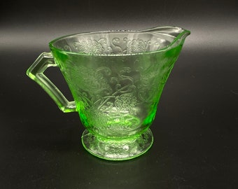 Vintage - Green Depression Glass - FLORENTINE NO 2 - Hazel Atlas Glass Company - Creamer - Contains Uranium - Glows Under Blacklight