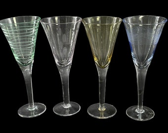 Vintage - Aperif Venetian Style Museum Store Cordial Glasses Multicolored Each a Different Pattern Set of 4 - After Dinner Drink / Liqueur