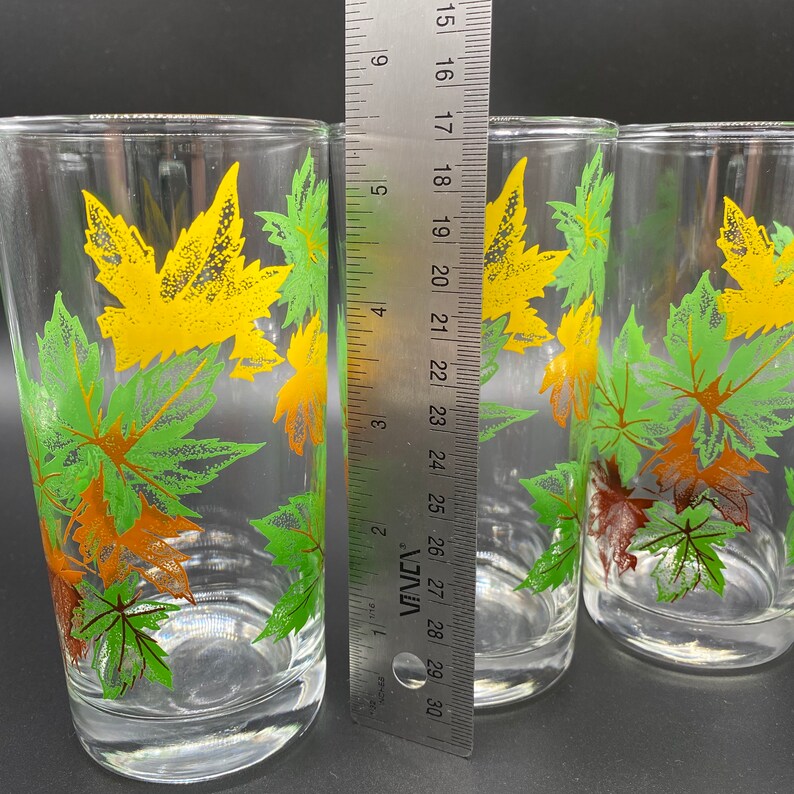 Vintage Set of 3 Glass Tumblers Fall Leaves Glassware Etsy