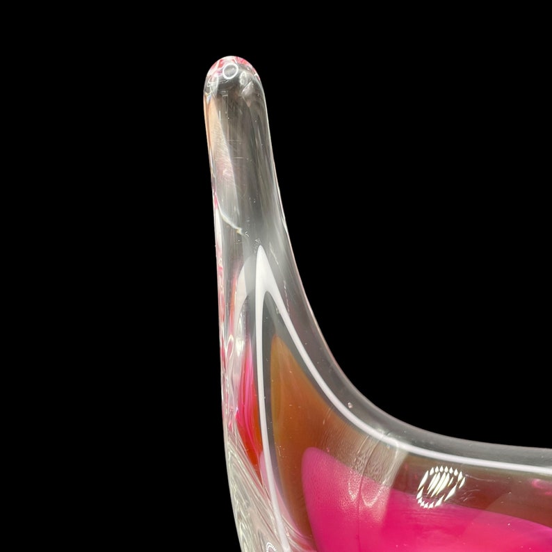 Vintage Paul Kedelv Flygsfors Coquille Freeform Pink Glass Bowl Swedish Mid Century Modern Art Glass Scandinavian Biomorphic Design image 7