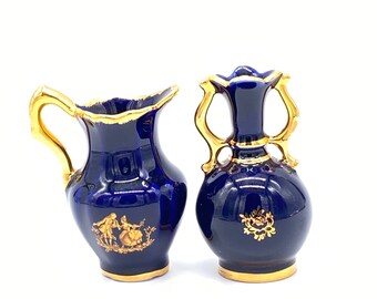 2個セット - ヴィンテージ - リモージュ - フランス - コバルトブルー