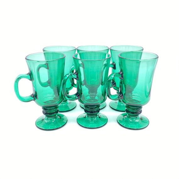 Vintage Libby Libbey Emerald Green Glass Footed Mugs With Pedestal