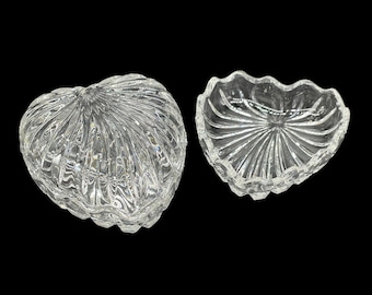 Set of 2 - Vintage Zajecar Leaded Crystal 3.5" Heart-Shaped Trinket Box / Jewelry Box / Ring Dish with Lid + A Second Dish - Bottom Only