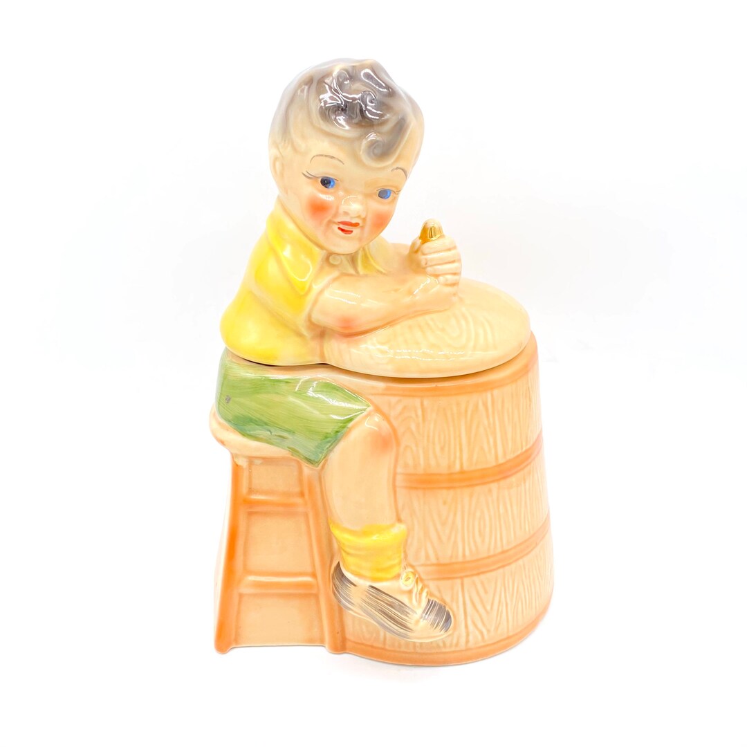 Vintage / Antique Ceramic 1930's Cookie Jar Little Boy Churning Butter