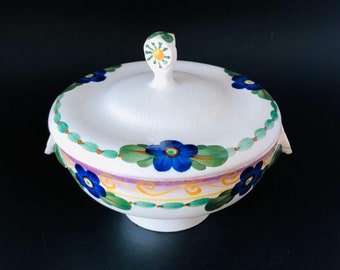 Vintage Hand Painted Ceramic Bowl with Lid Copenhagen Denmark Signed and Numbered Piece