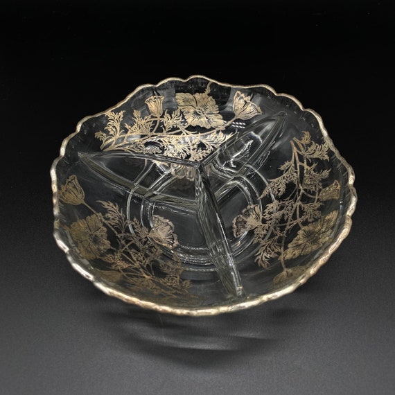 1930年代　アメリカ　シルバーオーバーレイ　ガラスのコンポート 1930年代 アメリカ シルバーオーバーレイ ガラスのコンポート