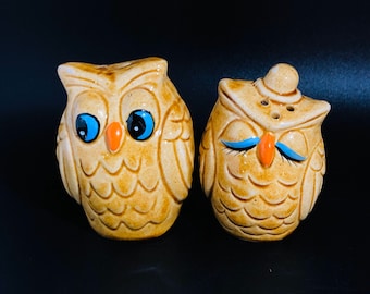 Vintage Hand Painted Ceramic Owls Salt and Pepper Shakers - Mid Century Modern Home Decor - Vintage Kitchen