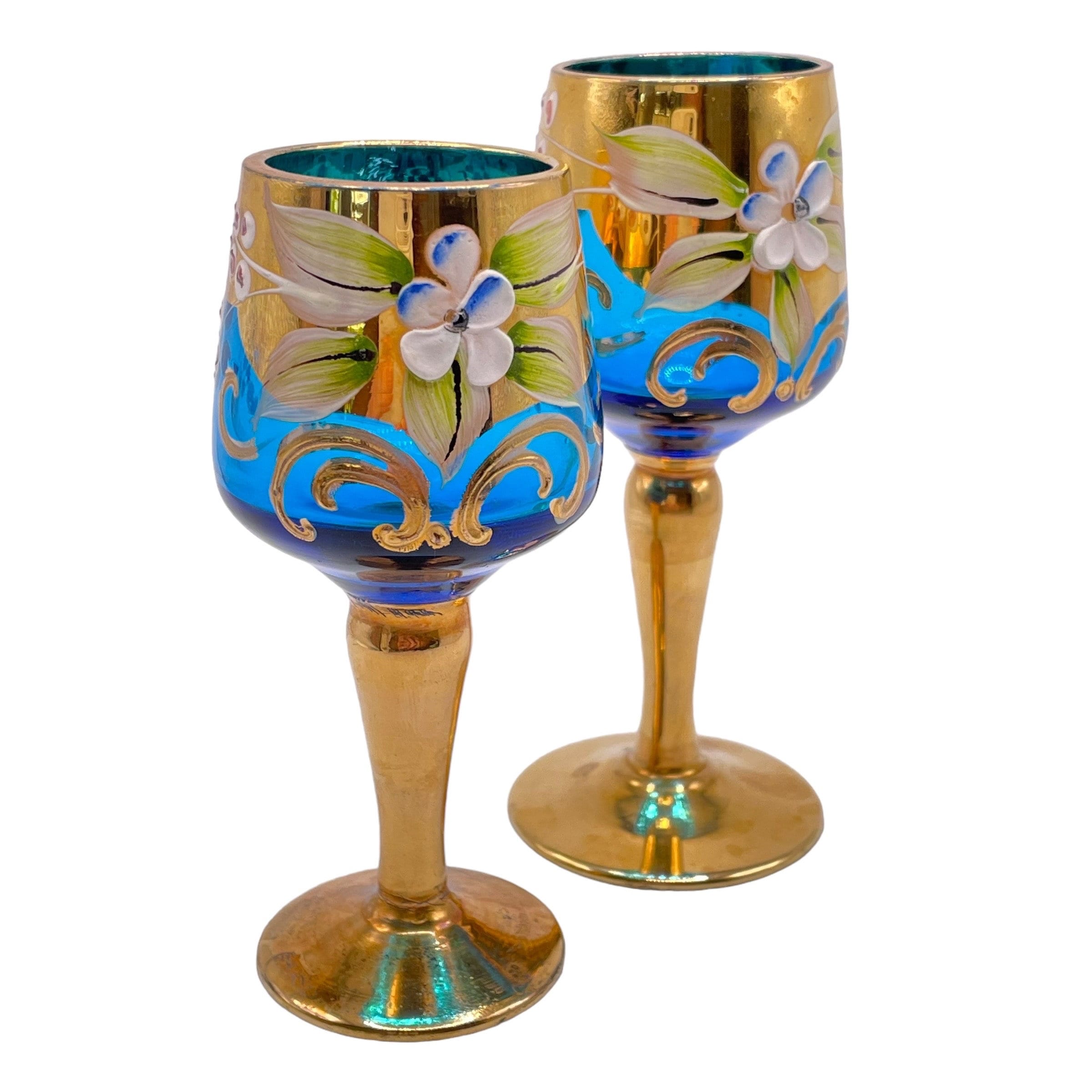 Vintage - Set of 2 Italian Murano Vimax - Hand Painted Florals