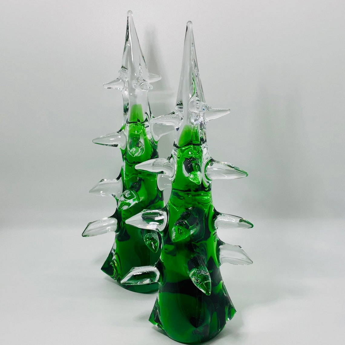 Pair of Vintage Murano Glass Christmas Trees Made in Italy Etsy