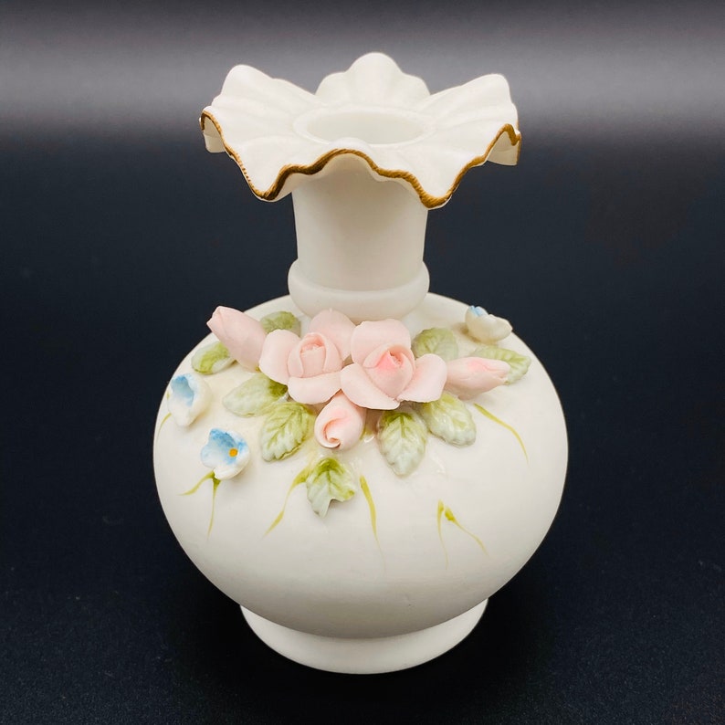 Bud Vase with Hand Applied Flowers Vintage Kelvin Fine China