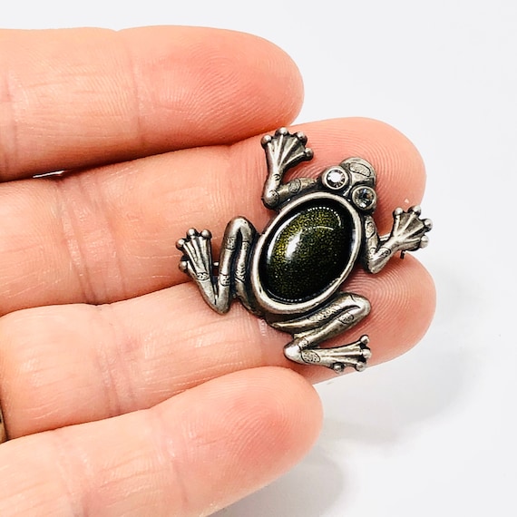 Silver 925 Jelly Belly Green Frog Pin / Brooch - image 1