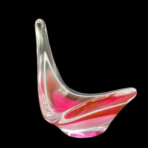 Vintage Paul Kedelv Flygsfors Coquille Freeform Pink Glass Bowl Swedish Mid Century Modern Art Glass Scandinavian Biomorphic Design image 6